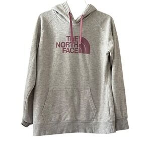 The North Face Women Gray Hoodie Fleece Lined Logo Pullover Casual Size L